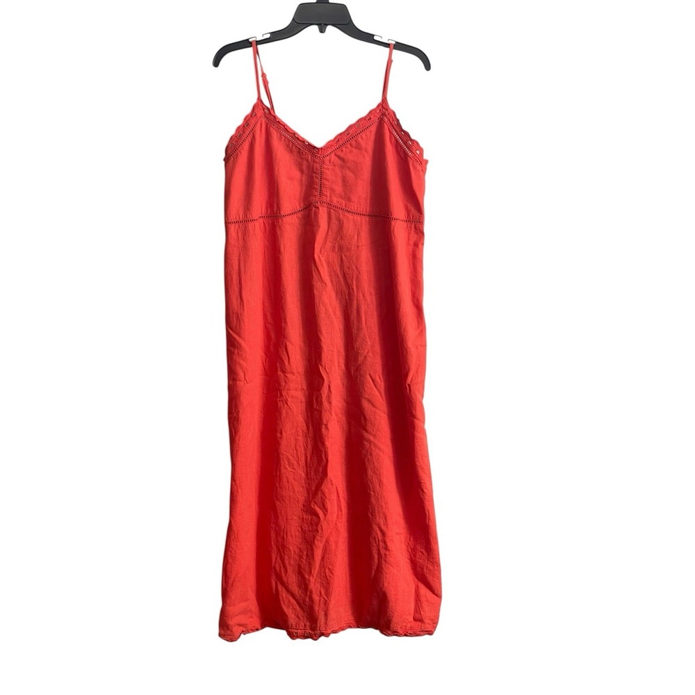 Old Navy XL Midi Dress Orange Linen Blend Smocked Eyelet Trim Strappy Casual